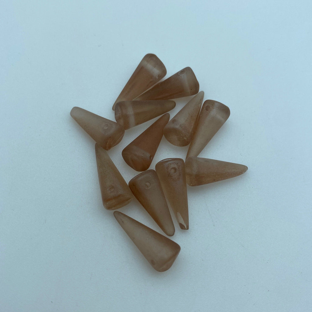 Frosted Tan Brown Translucent Czech Glass Spike Beads (7x17mm) (SCG124)