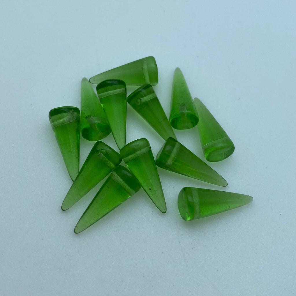 Transparent Shamrock Green Czech Glass Spike Beads (7x17mm) (SCG126)