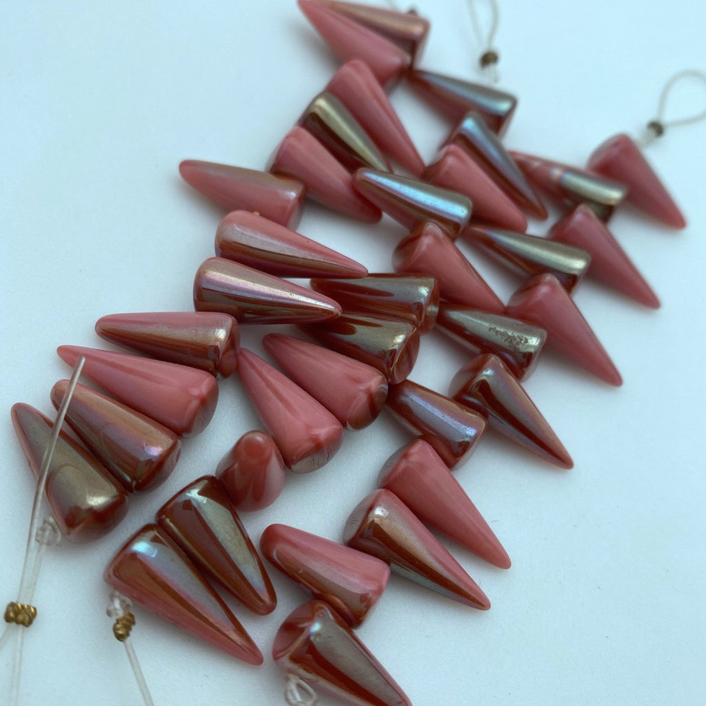 Fire Polished Rosewood Pink Czech Glass Spike Beads (7x17mm) (SCG129)
