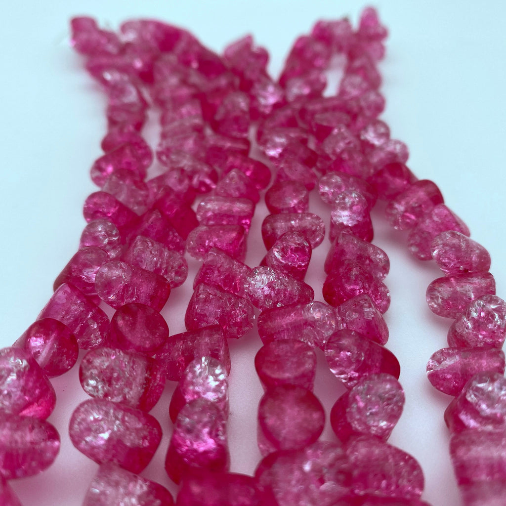 Hot Pink & Clear Crackle Glass Gumdrop Czech Beads (7x10mm) (SCG134)