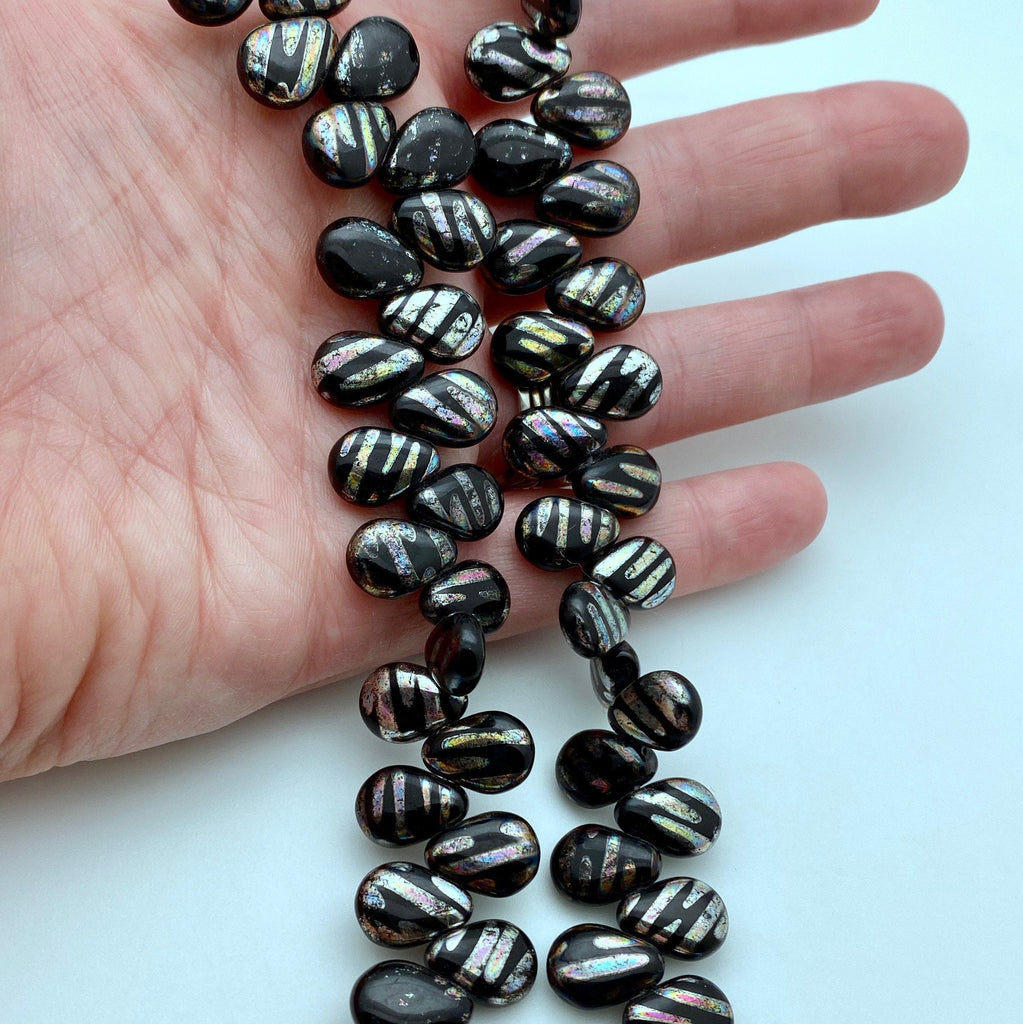 Fire Polished Black Peacock Teardrop Czech Glass Spike Beads (10x13mm) (SCG140)