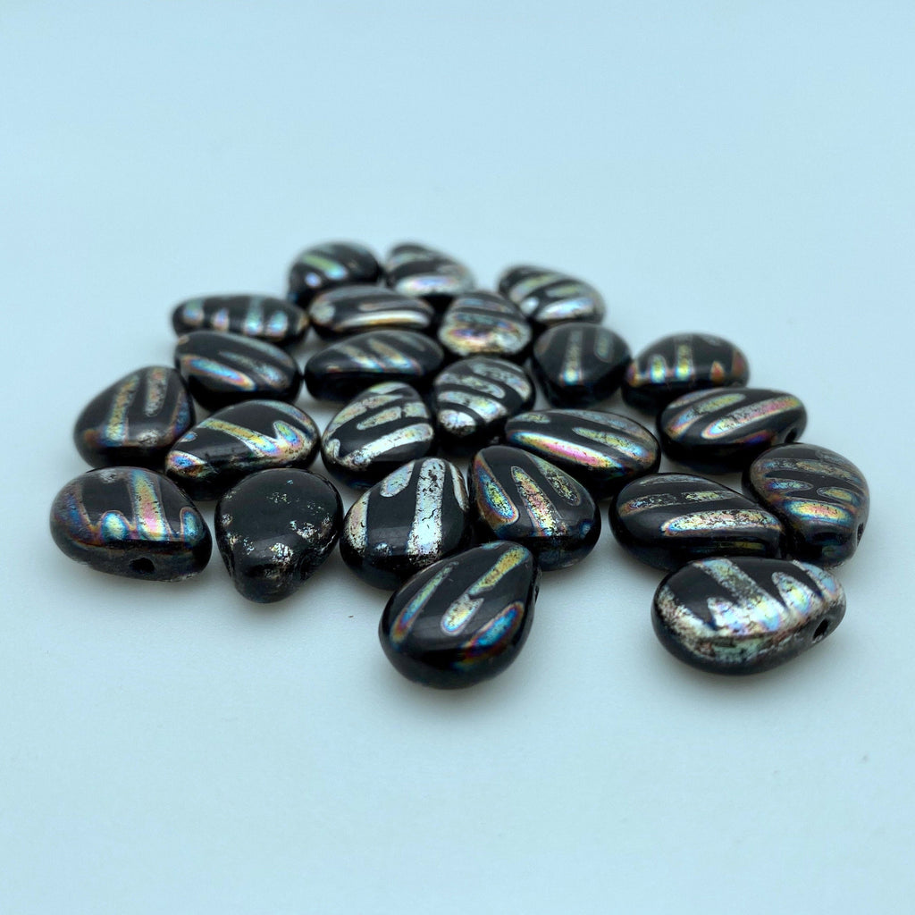 Fire Polished Black Peacock Teardrop Czech Glass Spike Beads (10x13mm) (SCG140)