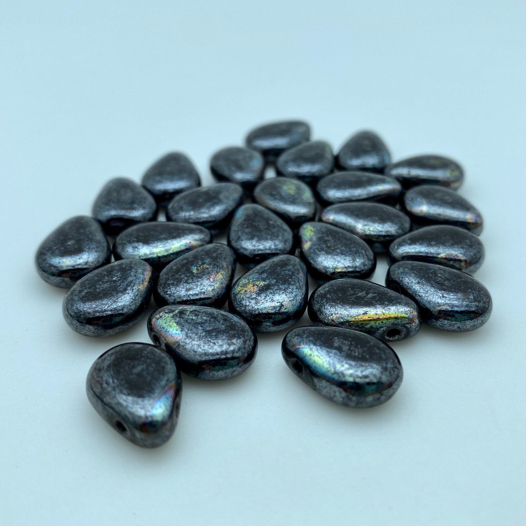 Fire Polished Gunmetal Gray Teardrop Czech Glass Spike Beads (10x13mm) (SCG141)