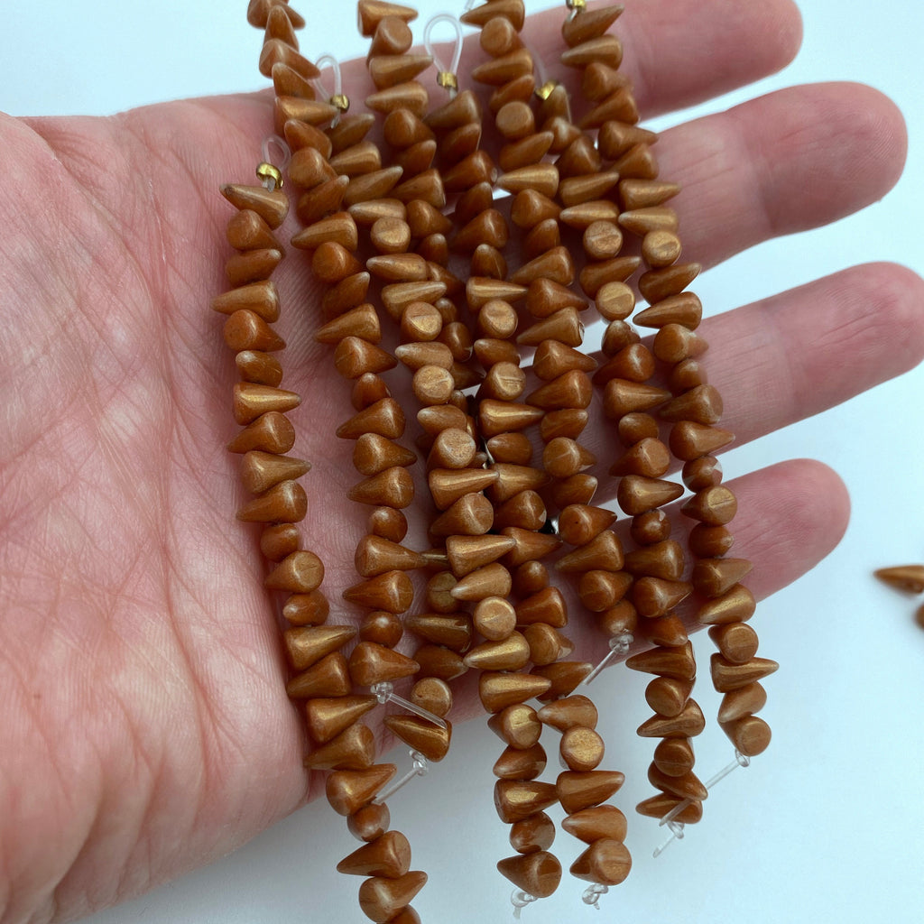 Fire Polished Copper Colored Czech Glass Spike Beads (5x8mm) (SCG144)