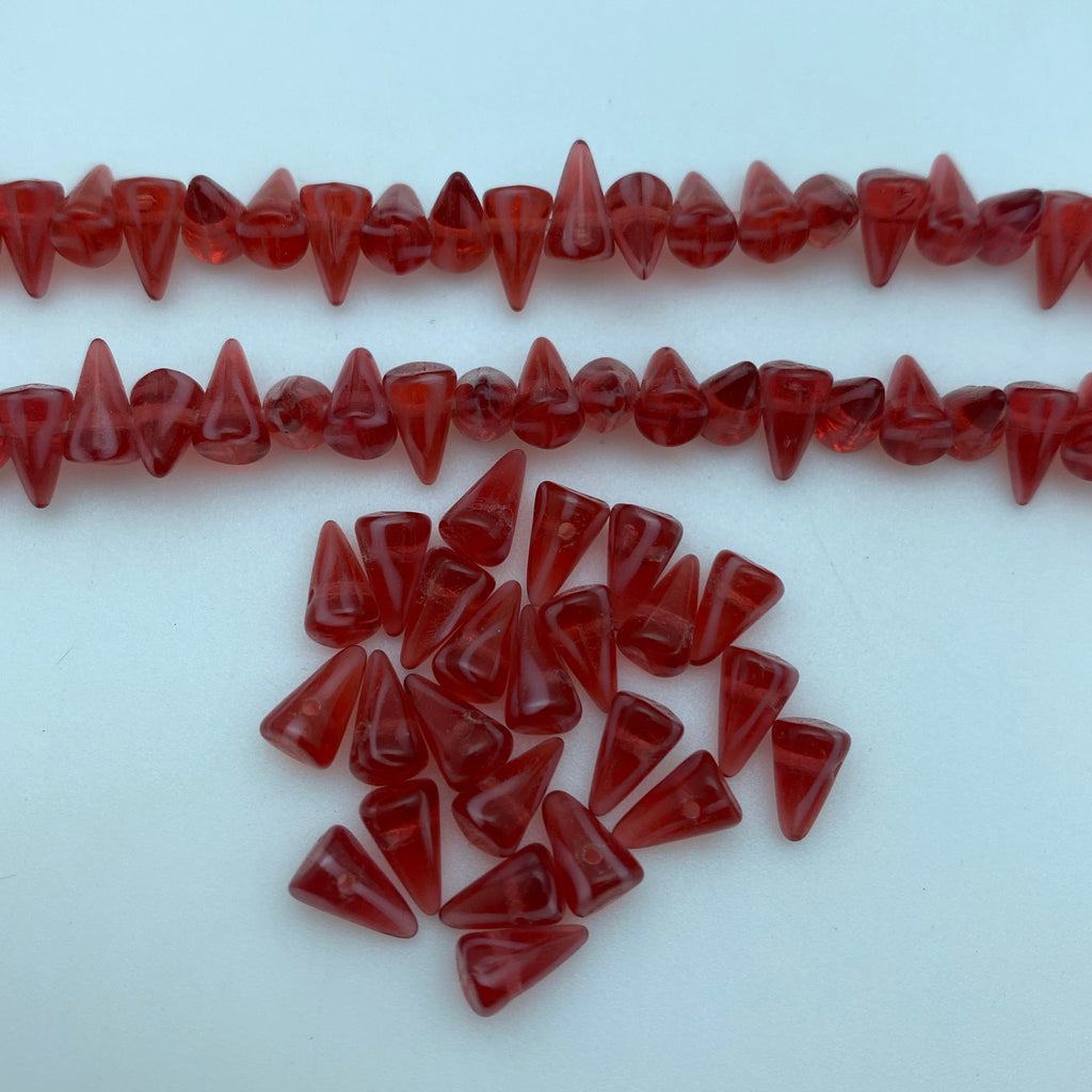 Translucent Berry Red Czech Glass Spike Beads (4x7mm) (SCG148)