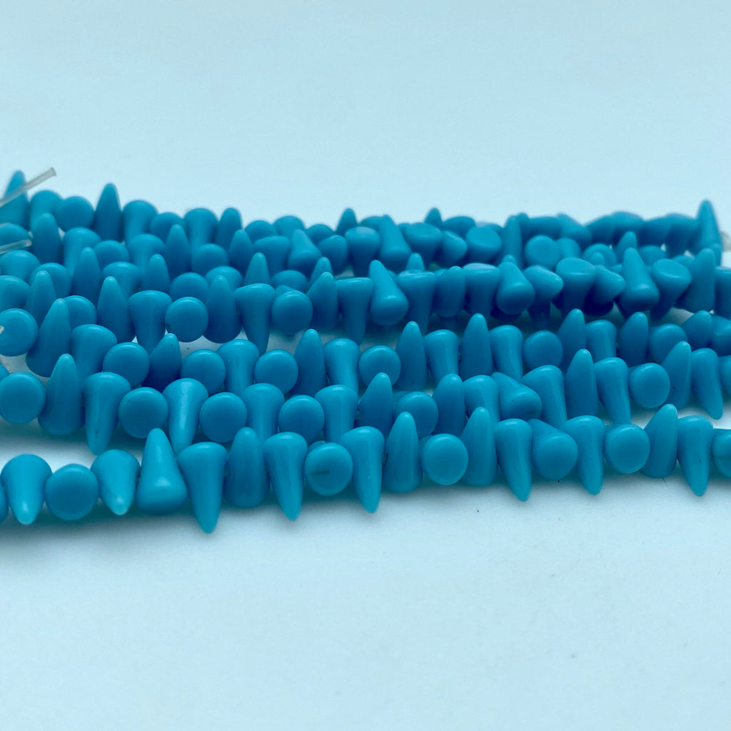 Fire Polished Opaque Deep Sky Blue Czech Glass Spike Beads (4x7mm) (SCG164)