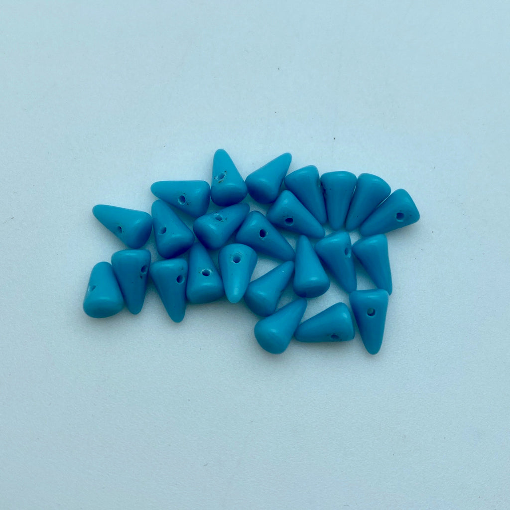 Fire Polished Opaque Deep Sky Blue Czech Glass Spike Beads (4x7mm) (SCG164)