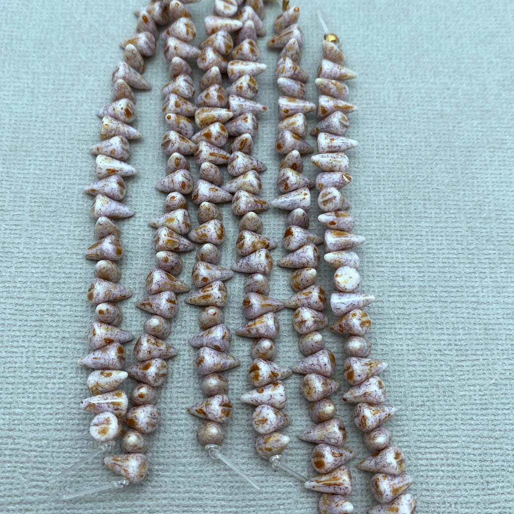 Purple, Gold & White Picasso Czech Glass Spike Beads (5x8mm) (SCG172)
