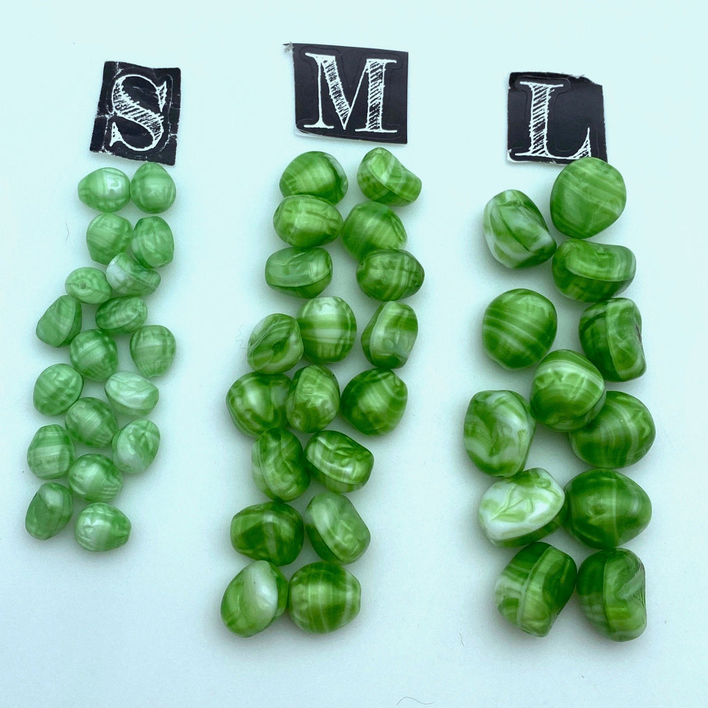 Vintage Green & White Bean Shaped Leaf West German Beads (3 Variations) (GGG15)