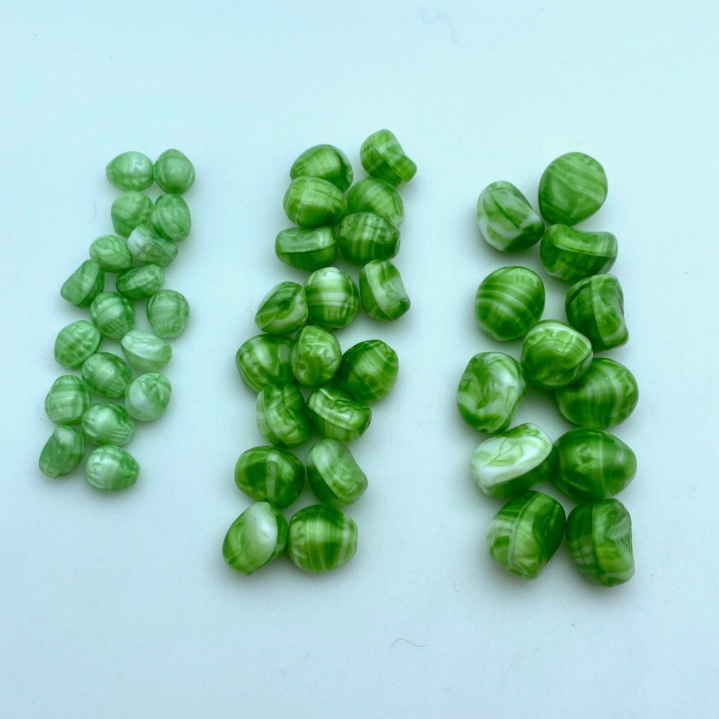 Vintage Green & White Bean Shaped Leaf West German Beads (3 Variations) (GGG15)