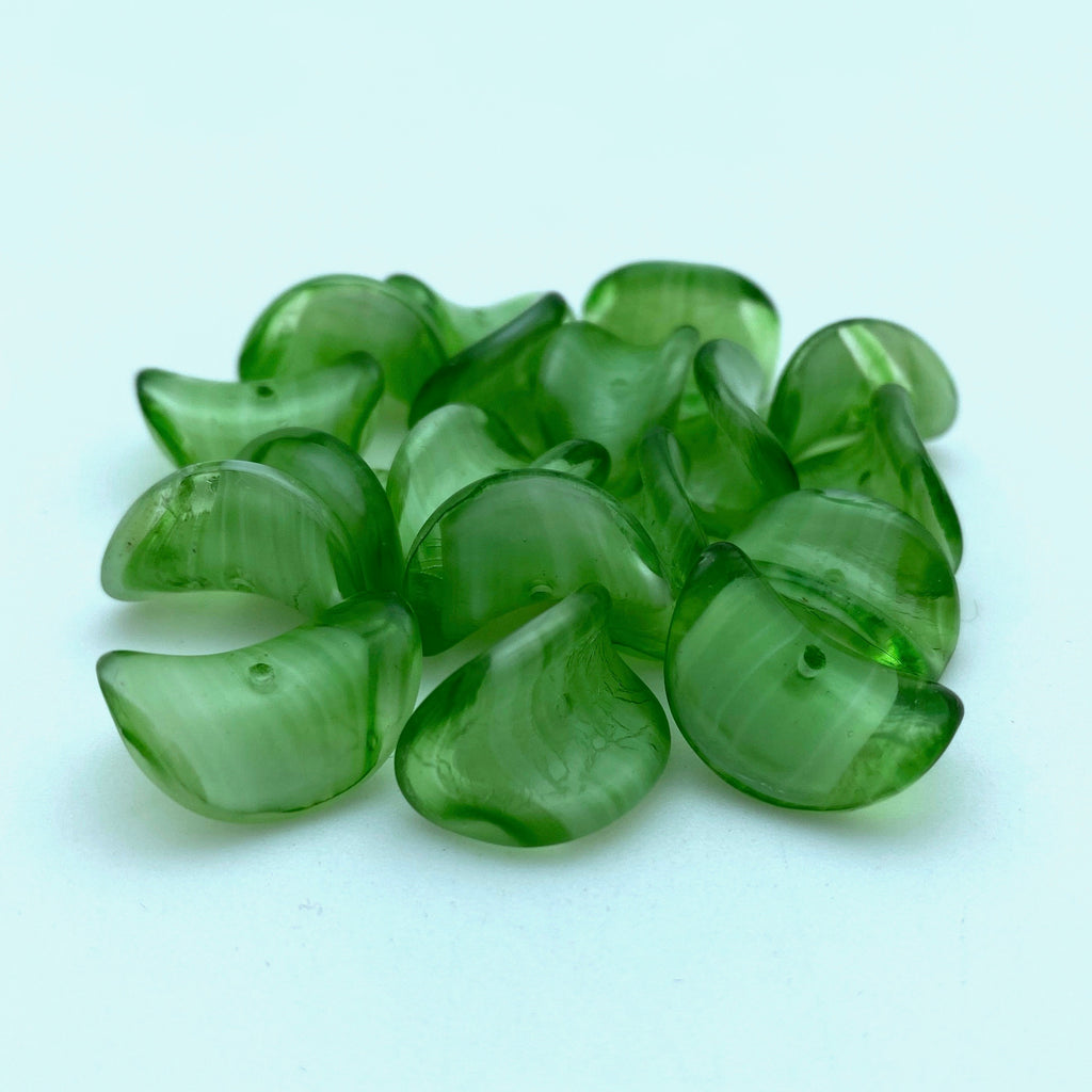 Vintage Translucent Green Taco Shell West German Beads (12x17mm) (GGG6)