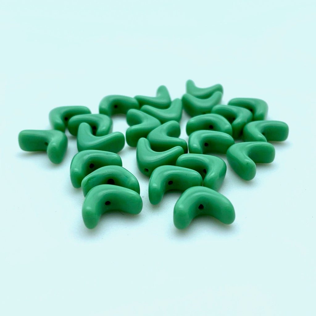 Vintage Opaque Bright Green V-Shaped Boomerang West German Beads (10mm) (GGG17)