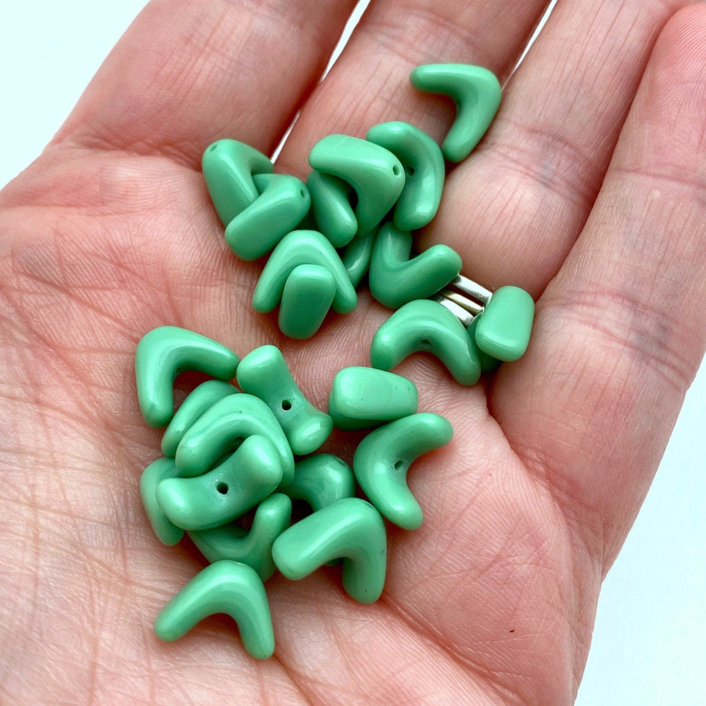 Vintage Opaque Bright Green V-Shaped Boomerang West German Beads (10mm) (GGG17)