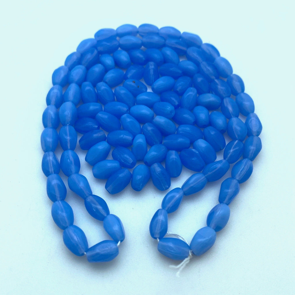 Vintage Milky Periwinkle Blue Faceted Czech Glass Barrel Beads (6x9mm) (BCG22)