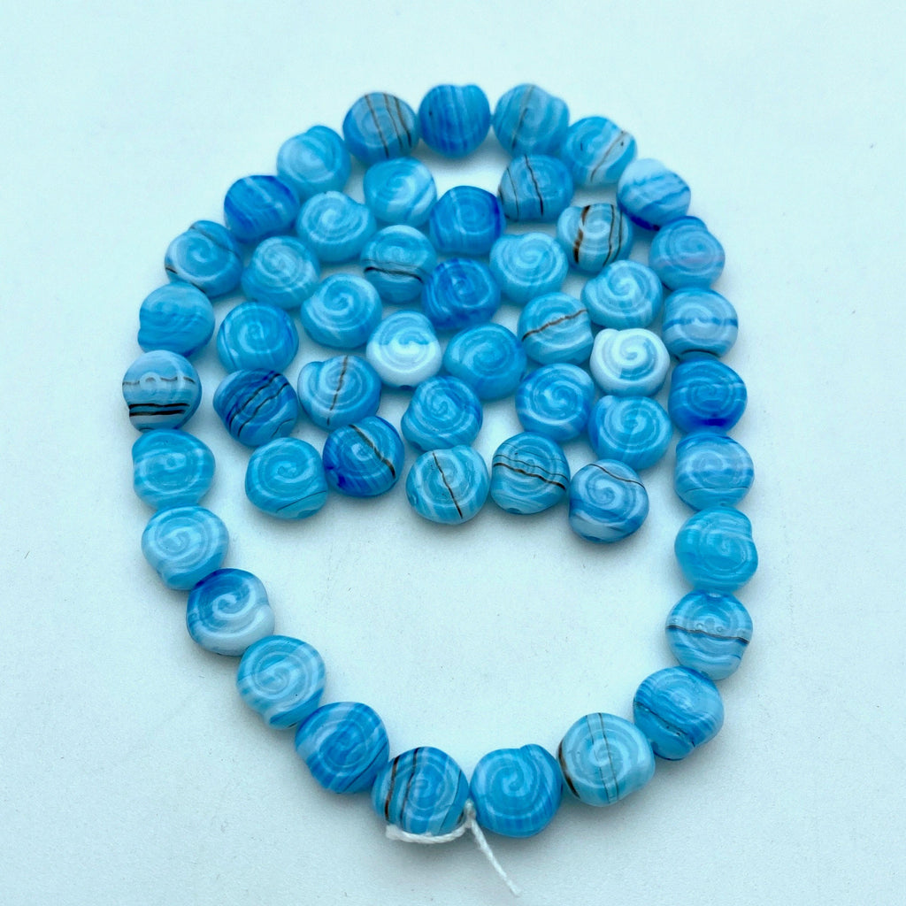 Baby Blue & White With Streaks of Brown Czech Glass Beads (8mm) (BCG24)