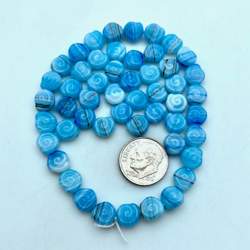 Baby Blue & White With Streaks of Brown Czech Glass Beads (8mm) (BCG24)