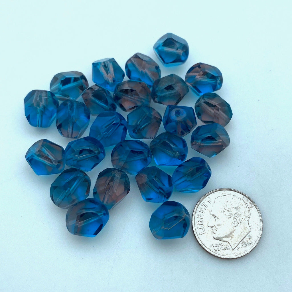 Blue & Purple Faceted Table Cut Oval Czech Glass Beads (9x10mm) (BCG27)