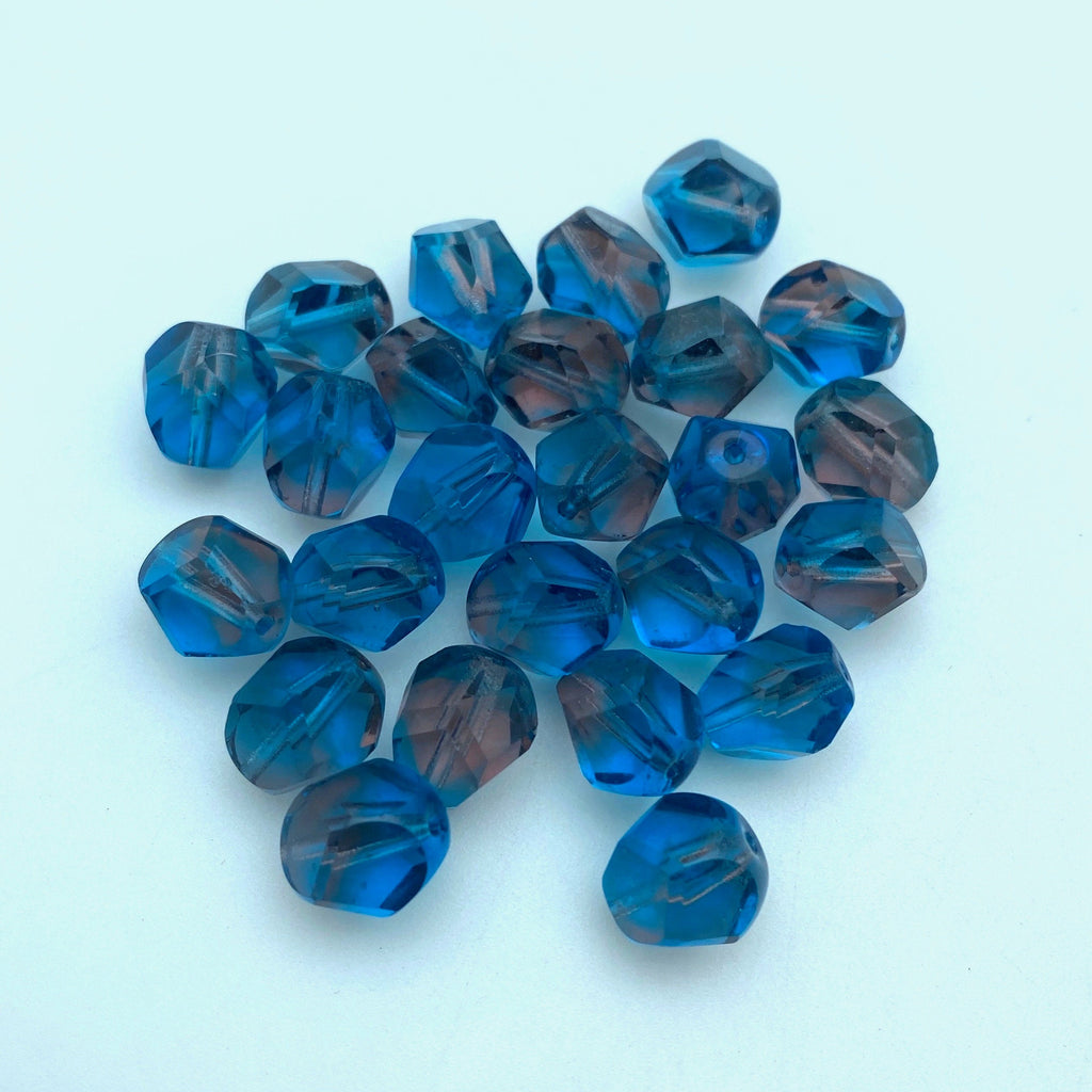 Blue & Purple Faceted Table Cut Oval Czech Glass Beads (9x10mm) (BCG27)