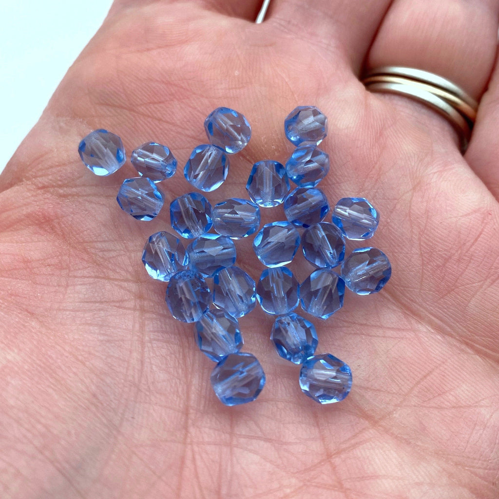 Carolina Blue Faceted Czech Glass Barrel Beads (5x6mm) (BCG28)