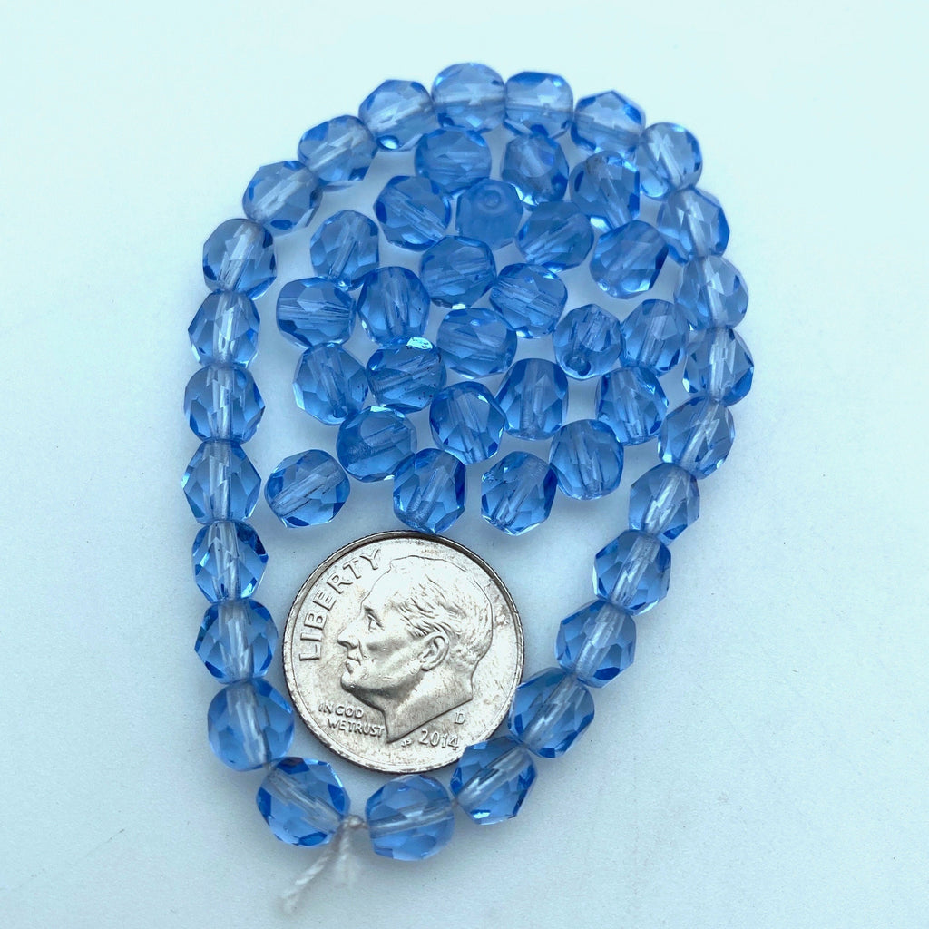 Carolina Blue Faceted Czech Glass Barrel Beads (5x6mm) (BCG28)