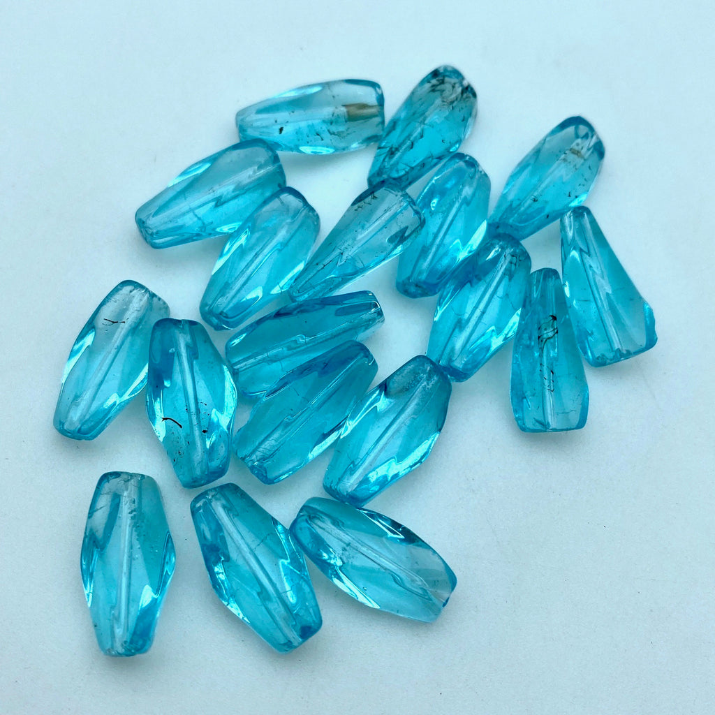 Translucent Turquoise Blue Twisted Tube Czech Glass Beads (7x16mm) (BCG29)