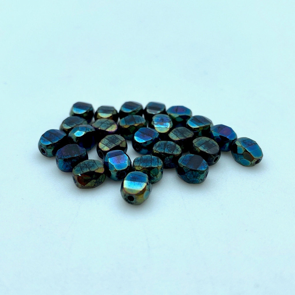 Dark Blue & Black Fire Polished Czech Glass Beads (5x6mm) (BCG30)