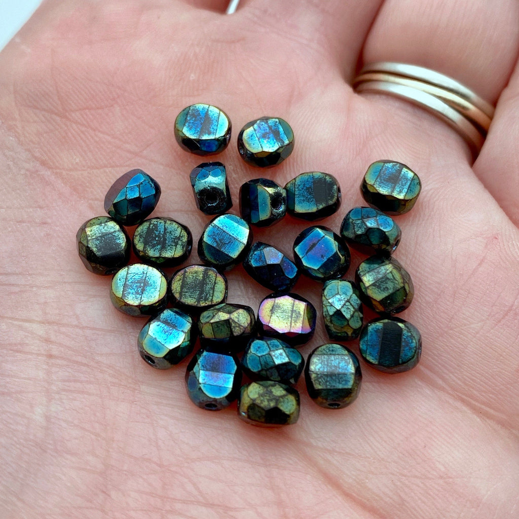 Dark Blue & Black Fire Polished Czech Glass Beads (5x6mm) (BCG30)