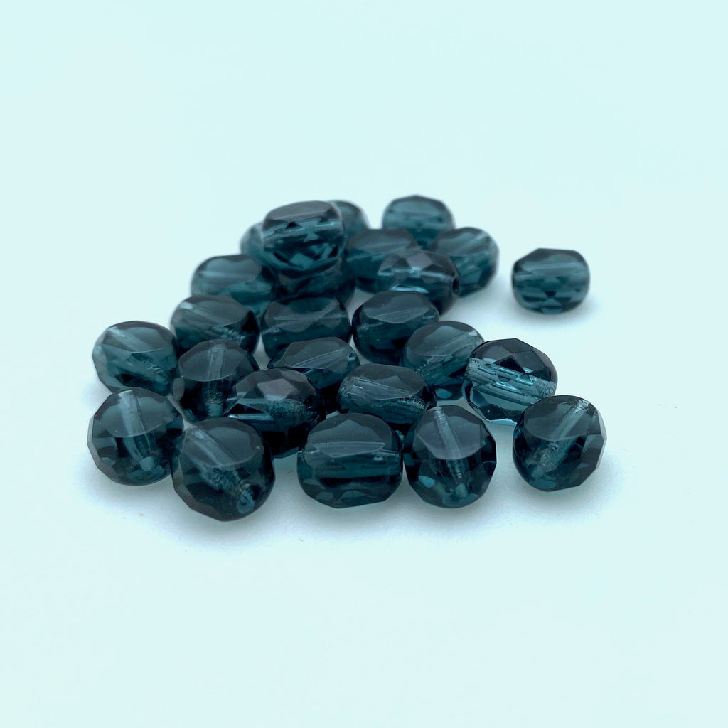 Aegean Blue Faceted Table Cut Czech Glass Beads (7x8mm) (BCG34)
