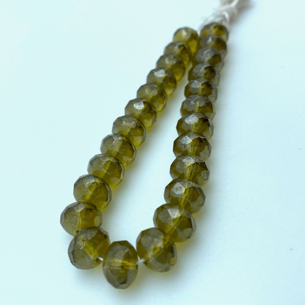 Iridescent Fall Green & Brown Rondelle Czech Glass Beads (6x8mm) (GCG67)