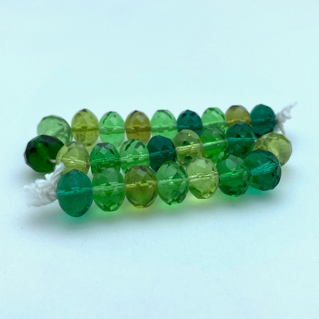 Iridescent Multi Color Green Faceted Rondelle Czech Glass Beads (6x8mm) (GCG69)