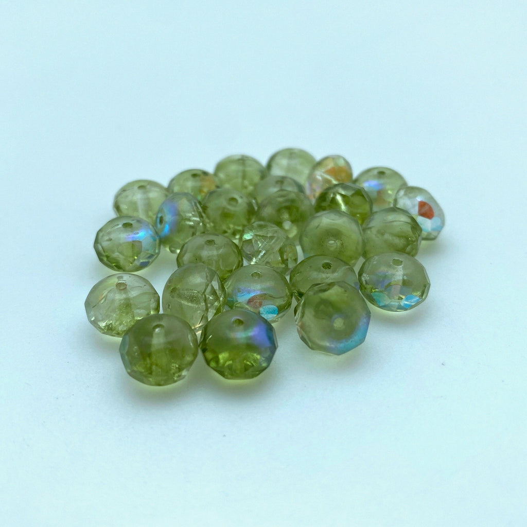 Light Green Fire Polished Faceted Rondelle Czech Glass Beads (6x8mm) (GCG70)
