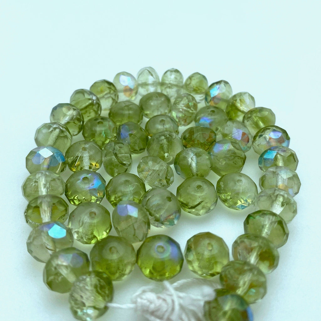 Light Green Fire Polished Faceted Rondelle Czech Glass Beads (6x8mm) (GCG70)