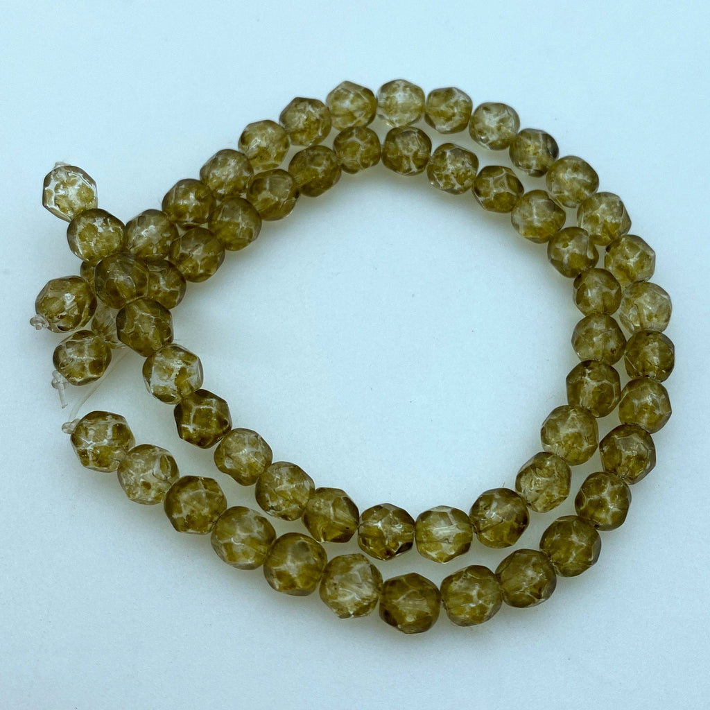 Kiwi Green Picasso Czech Glass Beads (6mm) (GCG80)