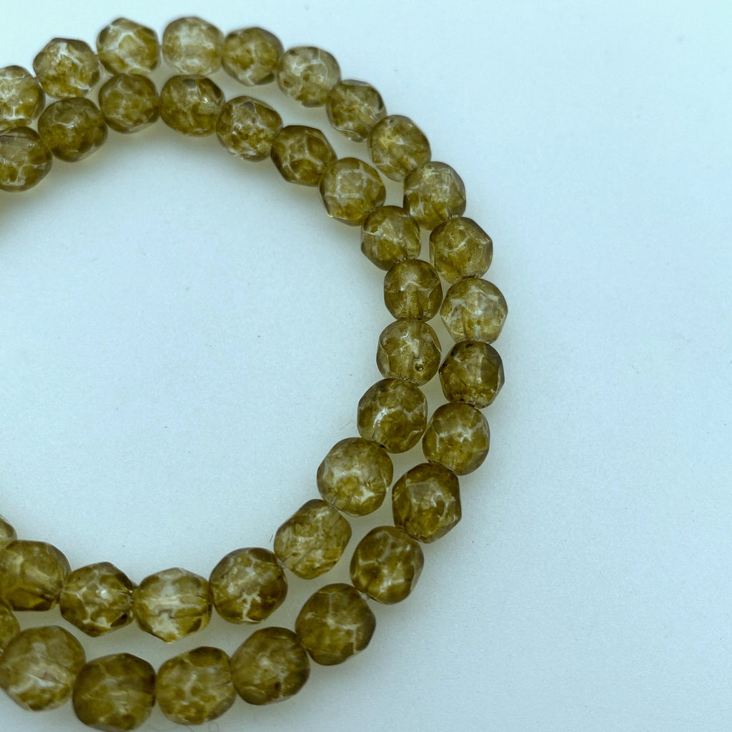 Kiwi Green Picasso Czech Glass Beads (6mm) (GCG80)