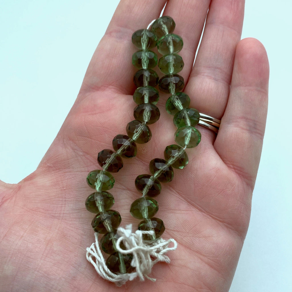 Faceted Translucent Sage Green Czech Glass Beads (7x10mm) (GCG83)