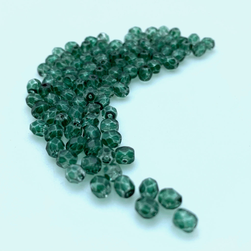 Vintage Transparent Pine Green Czech Glass Beads (4mm) (GCG86)