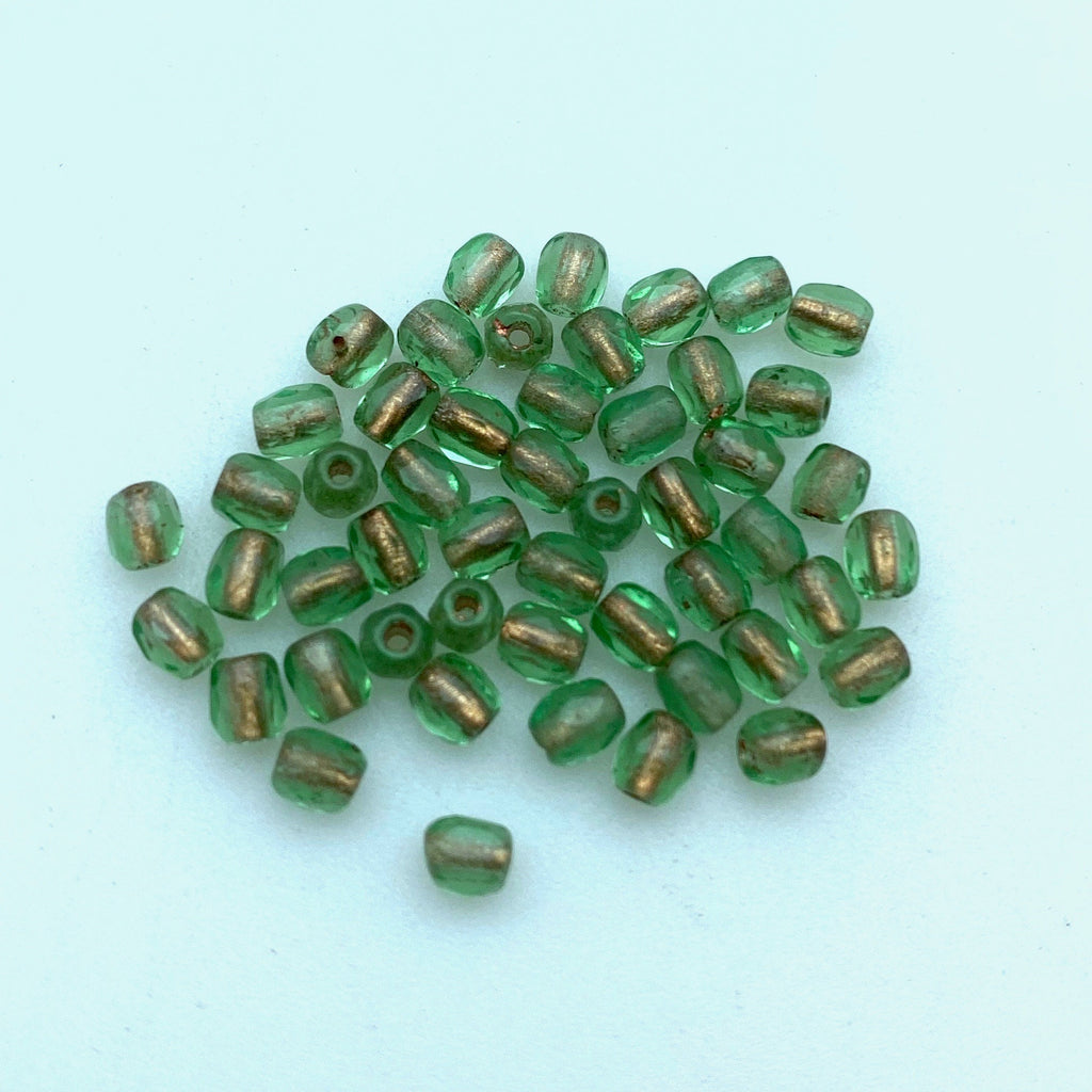 Faceted Mint Green & Gold Czech Glass Spacer Barrel Beads (3mm) (GCG87)