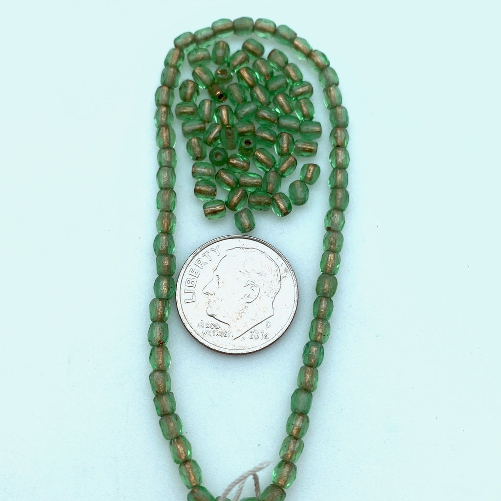 Faceted Mint Green & Gold Czech Glass Spacer Barrel Beads (3mm) (GCG87)