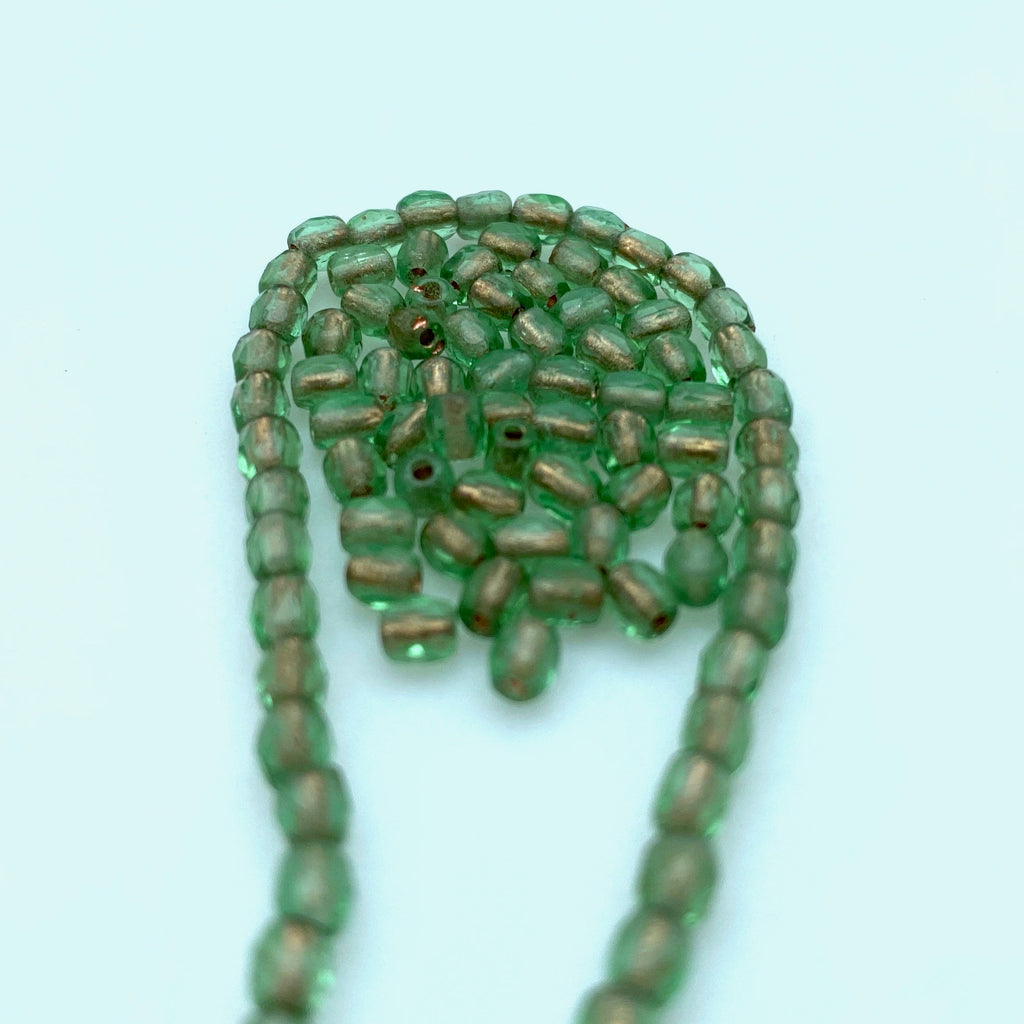 Faceted Mint Green & Gold Czech Glass Spacer Barrel Beads (3mm) (GCG87)