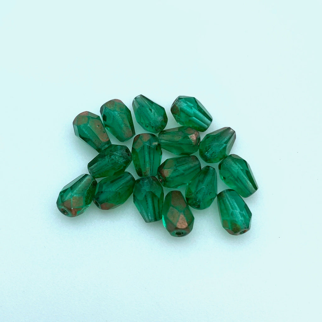 Faceted Teal Green & Copper Czech Glass Beads (5x7mm) (GCG91)