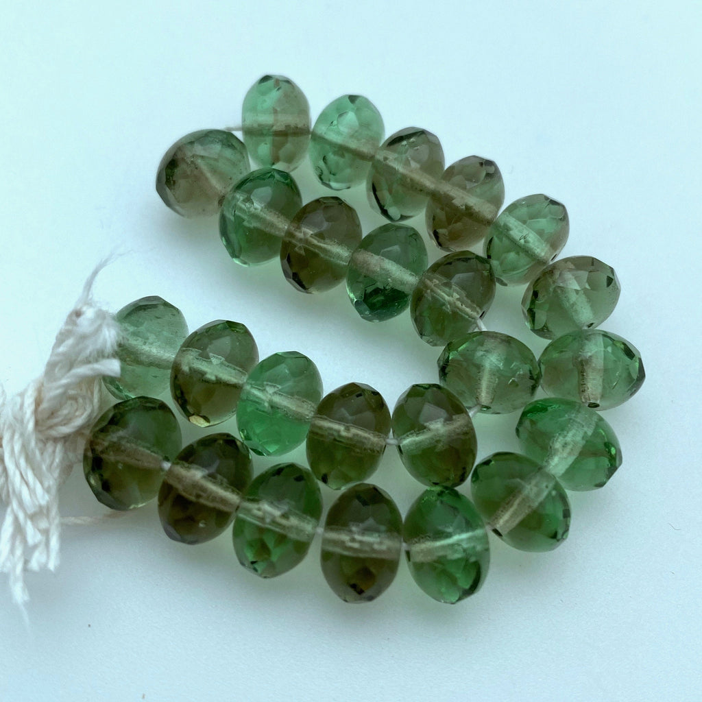 Faceted Sage Green & Brown Czech Glass Beads (6x9mm) (GCG92)