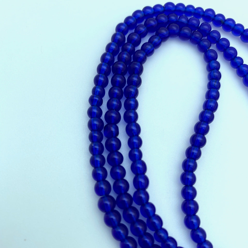 Vintage Cobalt Blue Transparent Round Czech Glass Beads (4mm) (BCG112)