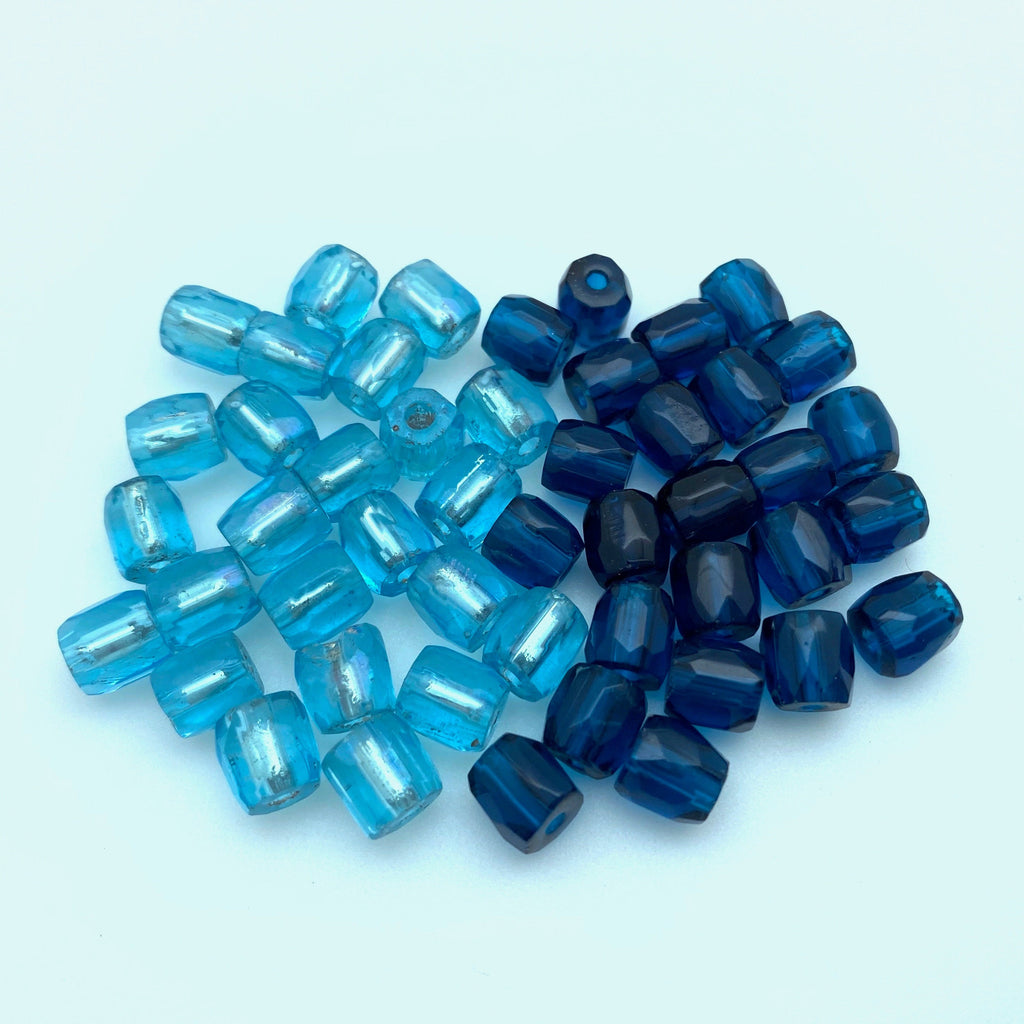 Vintage Faceted Blue Barrel Czech Glass Spacer Beads (7mm) (BCG115)