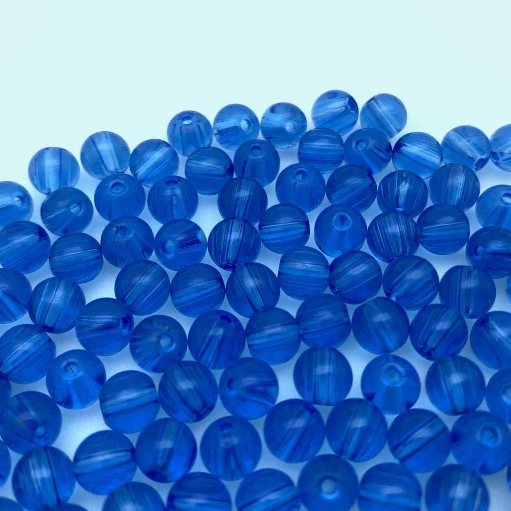 Transparent Yale Blue Round Czech Glass Beads (6mm) (BCG118)