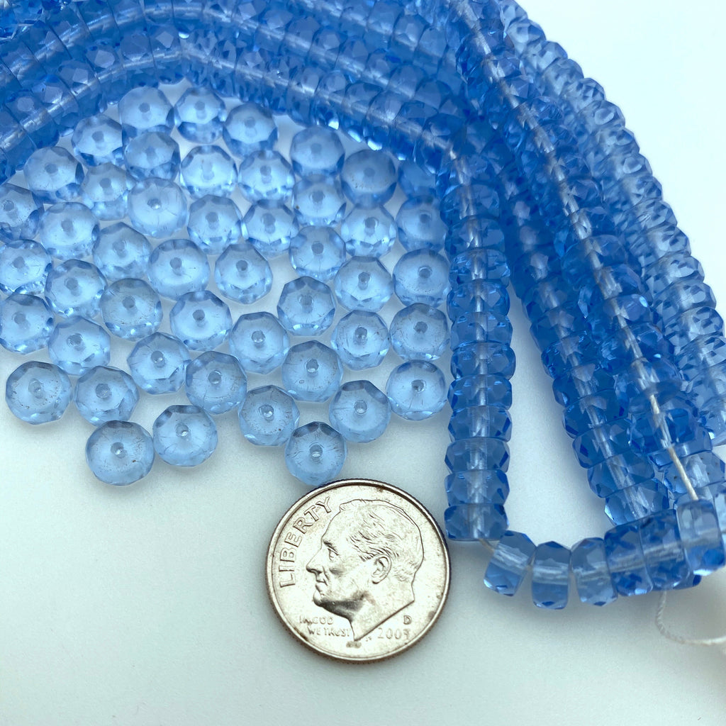 Faceted Maya Blue Czech Glass Disc Spacer Beads (3x6mm) (BCG119)