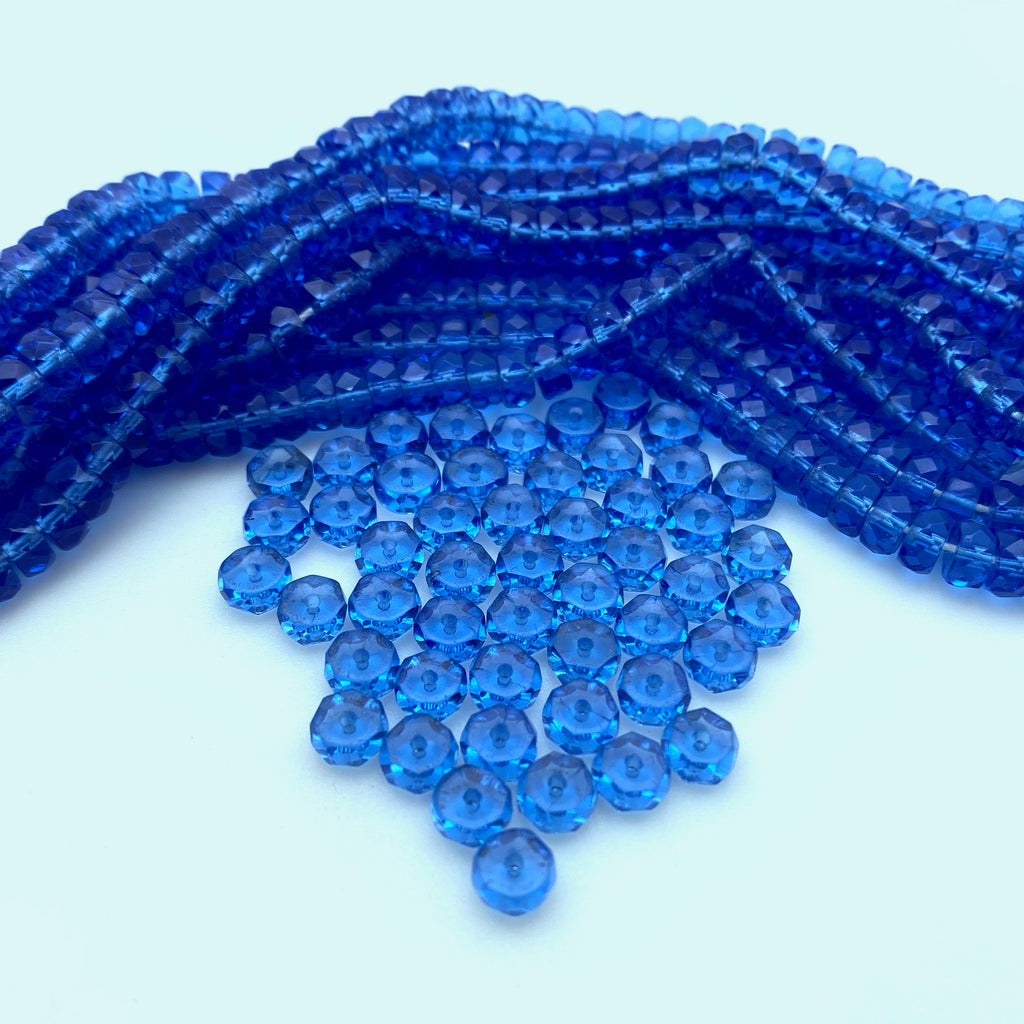 Faceted Denim Blue Czech Glass Disc Spacer Beads (3x6mm) (BCG120)