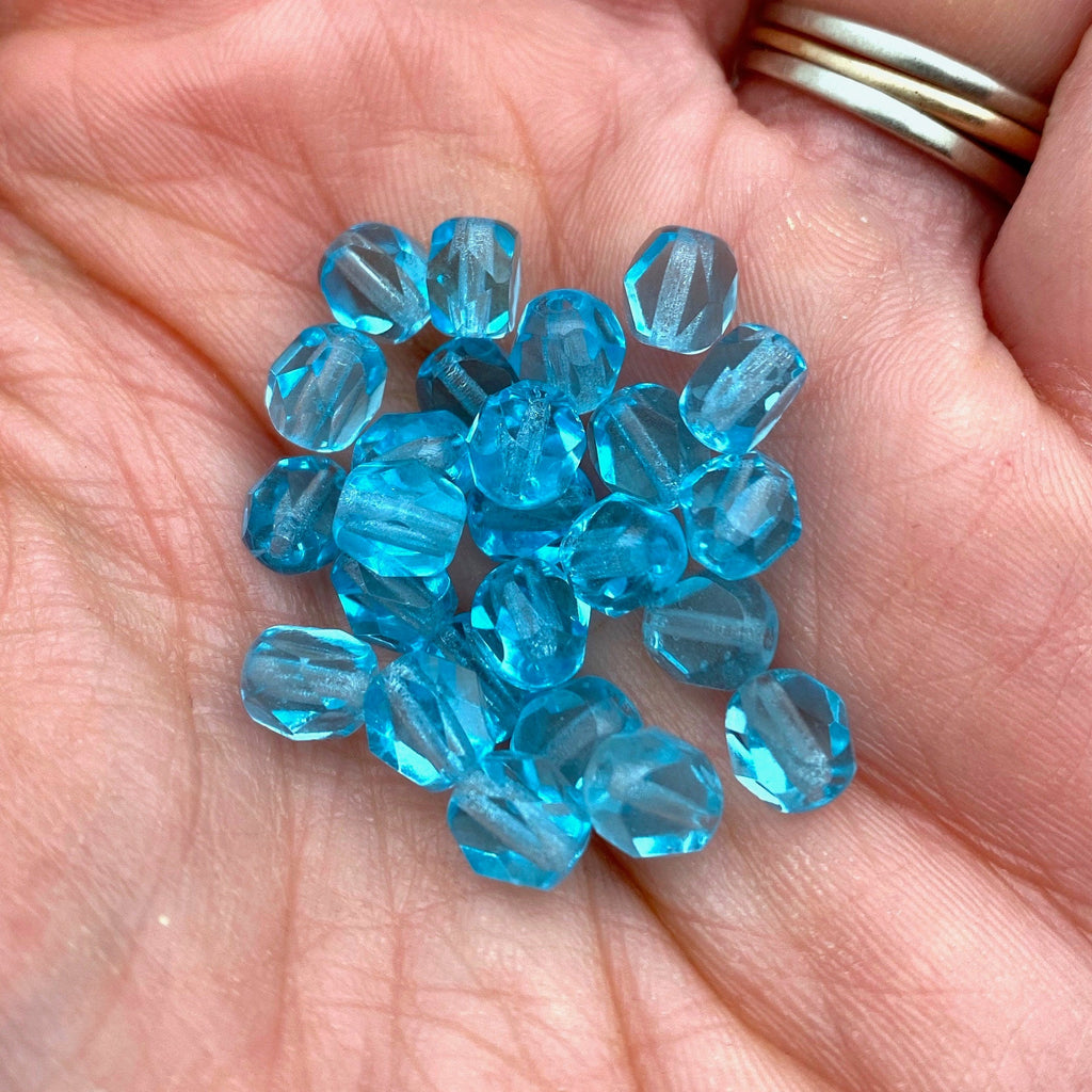 Faceted Arctic Blue Oval Table Cut Czech Glass Beads (6mm) (BCG125)