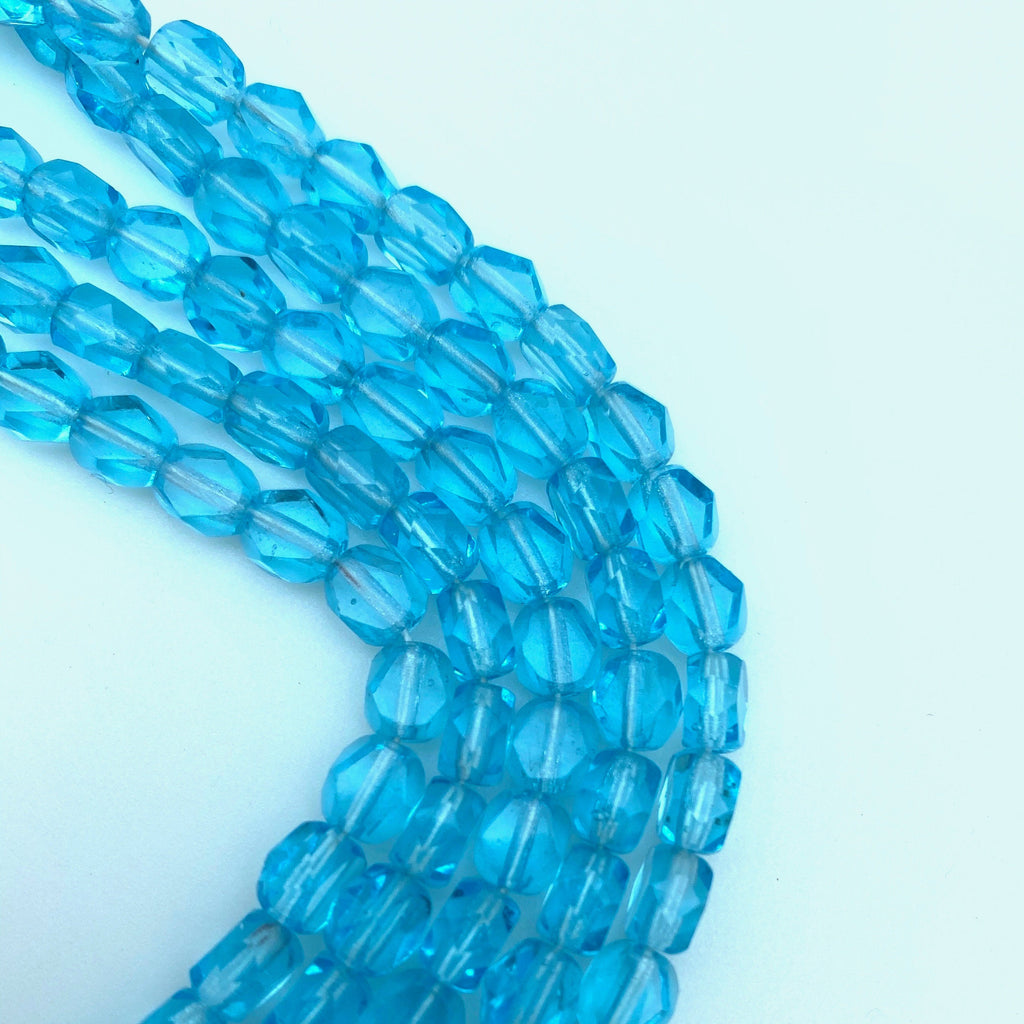 Faceted Arctic Blue Oval Table Cut Czech Glass Beads (6mm) (BCG125)