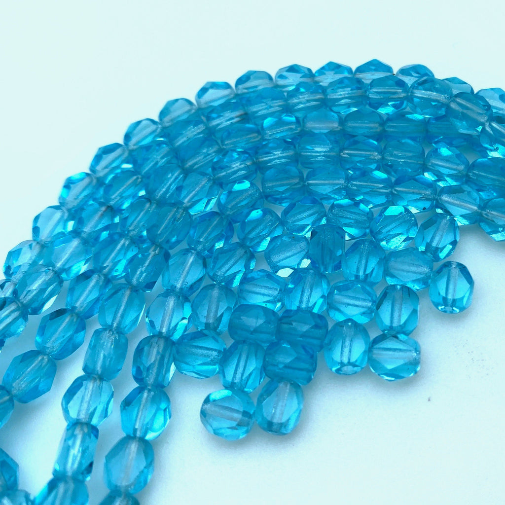 Faceted Arctic Blue Oval Table Cut Czech Glass Beads (6mm) (BCG125)