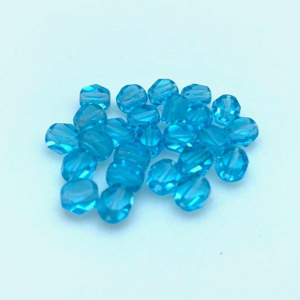 Faceted Arctic Blue Oval Table Cut Czech Glass Beads (6mm) (BCG125)